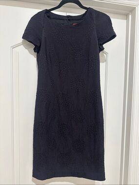 Kenzo Navy Textured Midi Shift Dress